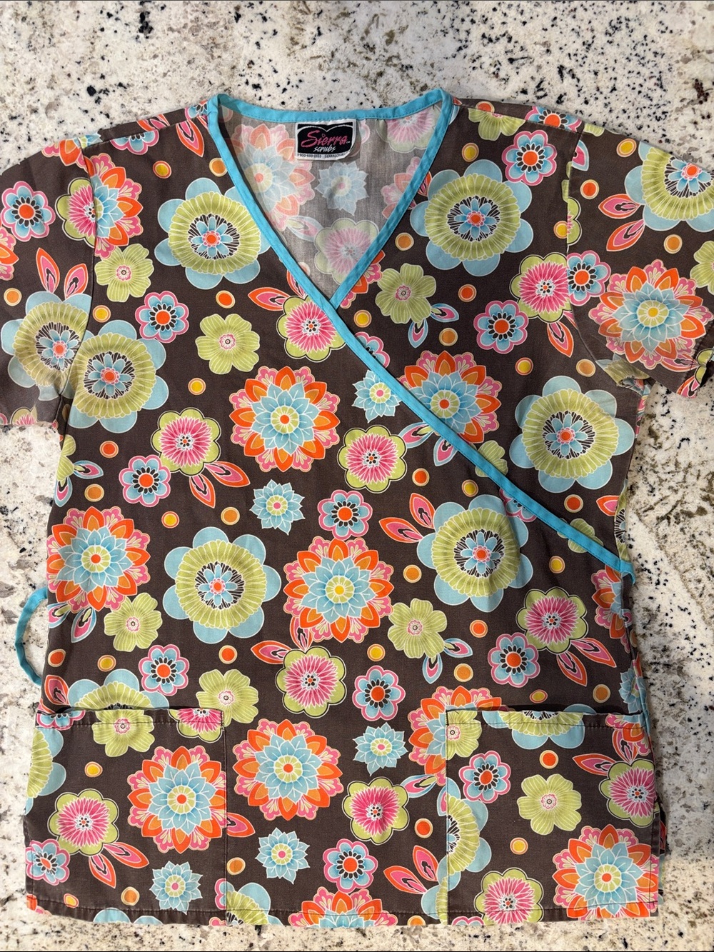Serra Brown Floral Wrap Tunic with Bright Multicolor Blooms